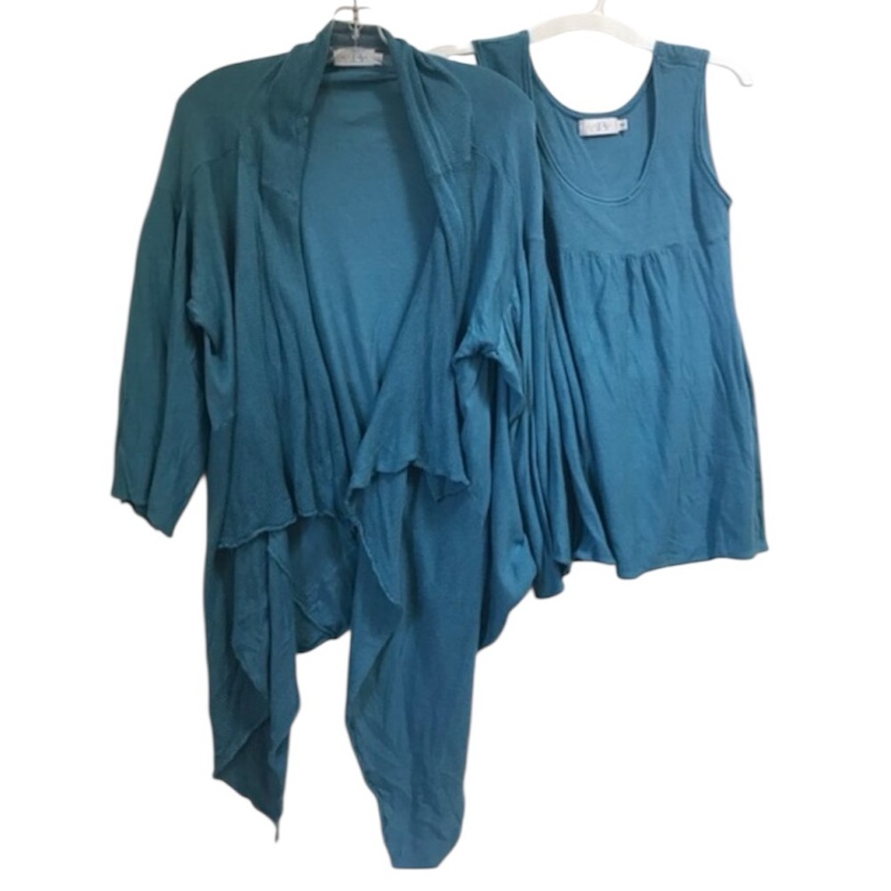 Alice Blue NEW Twin Set Open Cardigan Lightweight Drapey Tank Top Cotton Knit M